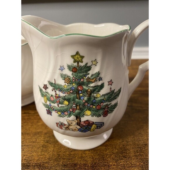 Vintage Rare Happy Holidays Nikko Creamer & Sugar Bowl Christmas Tree Design - Picture 3 of 5